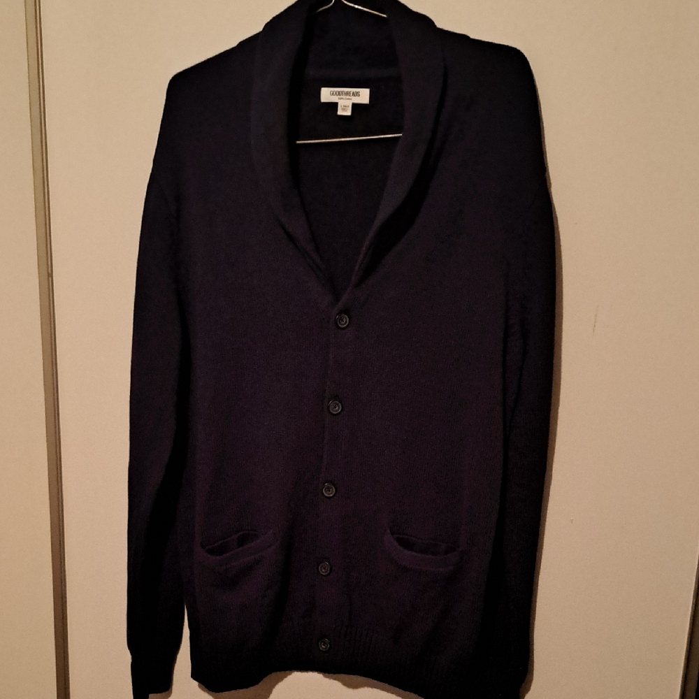Goodthreads Men's Deep Blue Cardigan.  Size Large Tall.